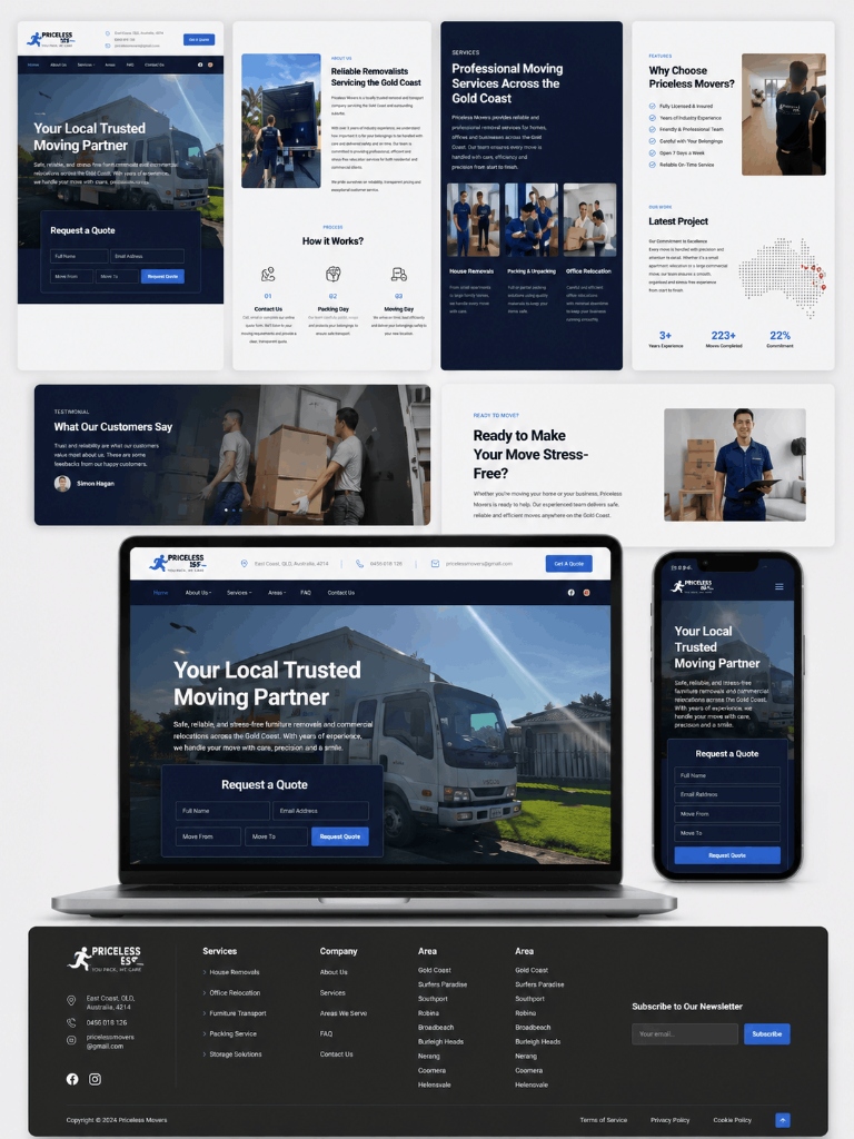 Studi Kasus Jasa Pembuatan Website Layanan Logistik & Pindahan Priceless Movers Gold Coast Australia — Lead Generation Website by Scalavia